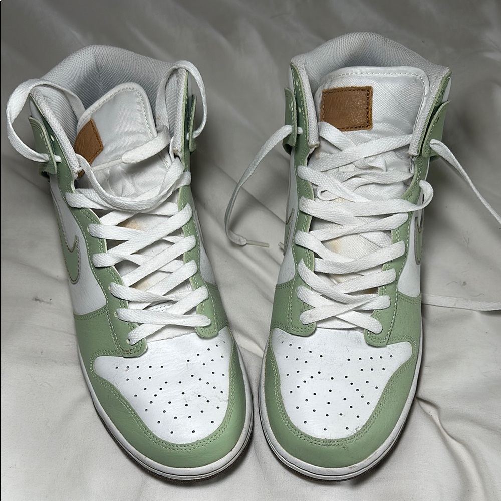 Green and White High-Top Dunks